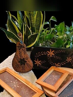 AUTHENTIC 5PC (Signed) Chip Wood Folk Art Cottagecore Collection by Charles Gay